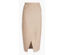 Wrap-effect faux leather midi skirt - Neutral