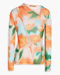 REJINA PYO Asymmetric cutout floral-print stretch-jersey top - Orange Orange