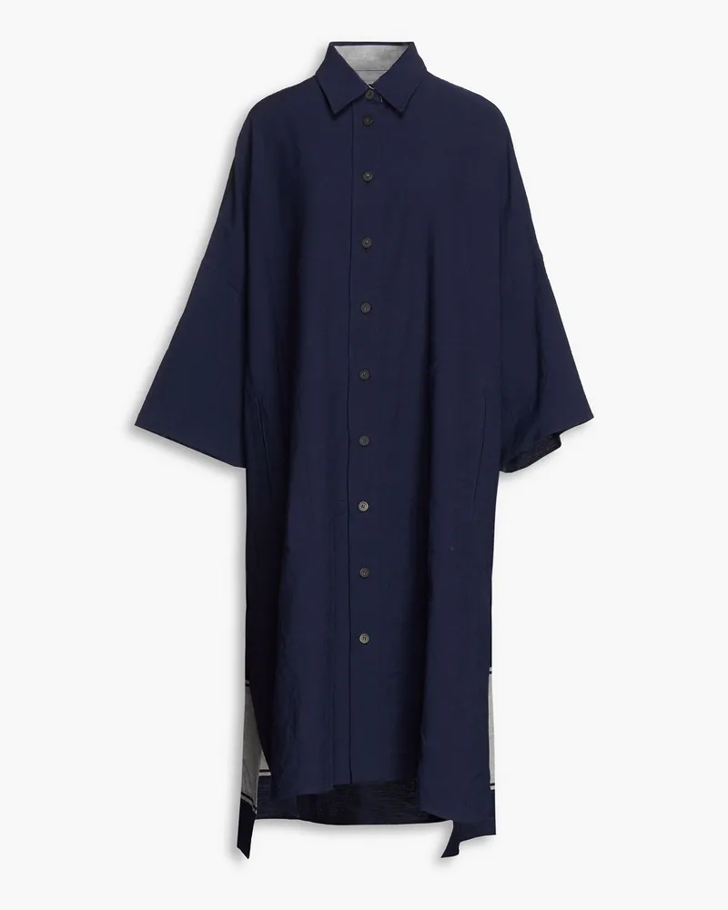 Joseph Oversized printed cotton and linen-blend twill midi shirt dress - Blue Blue