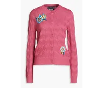 Floral-appliquéd pointelle-knit wool cardigan - Pink