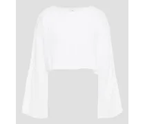 Cropped crinkled cotton-gauze top - White