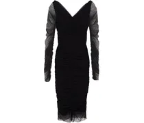 Ruched cotton-blend tulle dress - Black