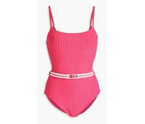 The Nina belted ribbed recycled swimsuit - Pink