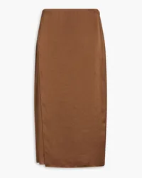 Theory Wrap-effect crinkled satin midi skirt - Brown Brown