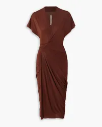 Rick Owens Asymmetric gathered wrap-effect jersey midi dress - Brown Brown