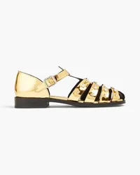 Sandro Embellished mirrored-leather sandals - Metallic Metallic