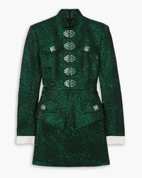 Andrew GN Poplin-trimmed embellished metallic brocade peplum mini dress - Green Green