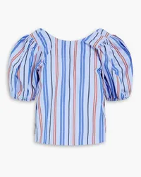 Ganni Striped cotton-poplin top - Blue Blue