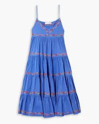 Caroline Constas Katarina tiered embroidered cotton-blend poplin midi dress - Blue Blue