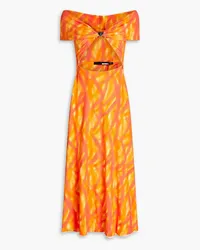 ROTATE Birger Christensen Off-the-shoulder cutout printed jersey midi dress - Orange Orange