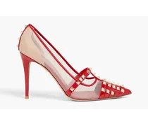 Rockstud mesh and patent-leather pumps - Red