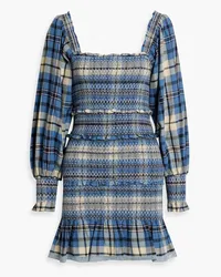 LoveShackFancy Stanley smocked checked cotton-flannel mini dress - Blue Blue