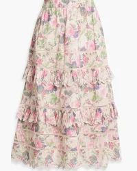 LoveShackFancy Naila tiered floral-print broderie anglaise cotton midi skirt - Pink Pink