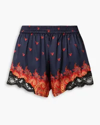 Paco Rabanne Lace-trimmed printed satin shorts - Blue Blue