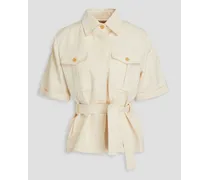 Pleated silk and linen-blend shirt - White