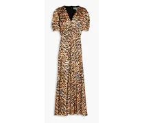 Lea embellished tiger-print silk midi dress - Animal print