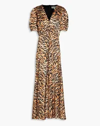 Saloni Lea embellished tiger-print silk midi dress - Animal print Animal