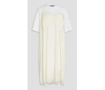 Oversized cotton jersey-paneled crepon midi dress - White