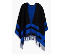 Highlands fringed striped wool-blend jacquard poncho - Black