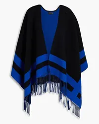 Rag & Bone Highlands fringed striped wool-blend jacquard poncho - Black Black