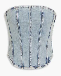 Maje Strapless cropped denim bustier top - Blue Blue