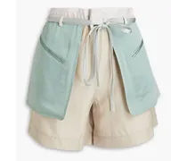 Layered satin-crepe shorts - Neutral