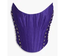 Cropped lace-up linen and silk-blend bustier top - Purple