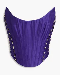 Zimmermann Tama strapless embellished linen and silk-blend bustier top - Purple Purple