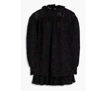 Alva ruffle-trimmed corded lace mini dress - Black