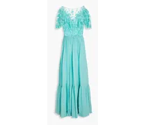 Embellished silk-blend tulle and voile gown - Blue