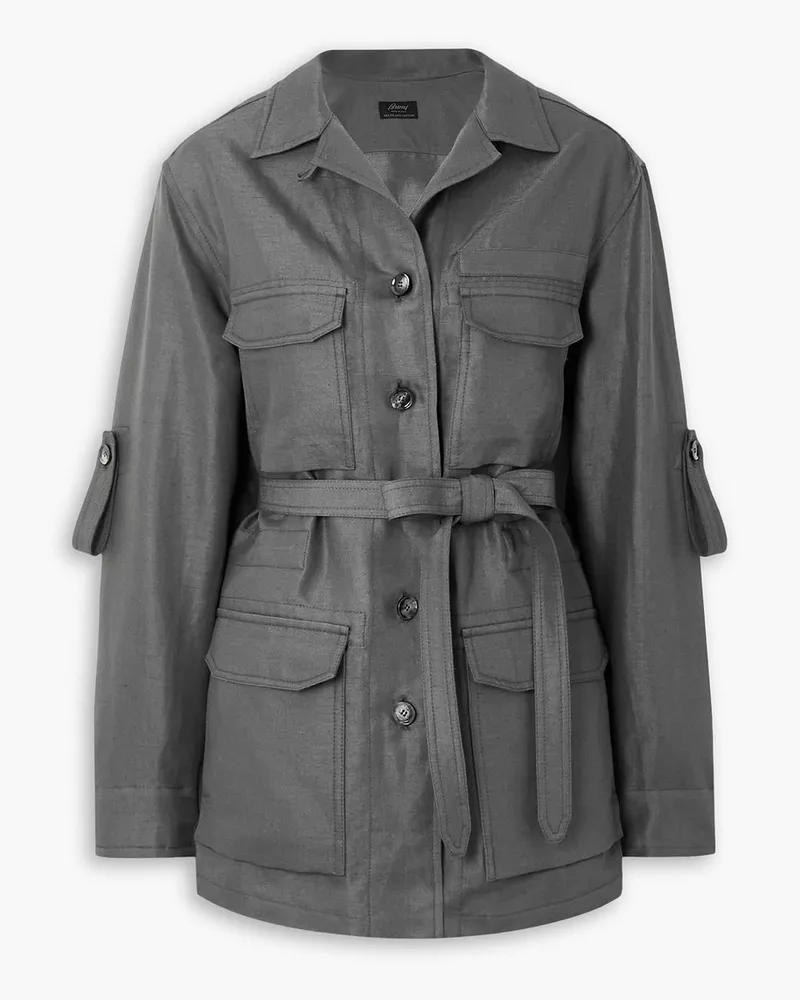Brioni Sahariana belted cotton, linen and silk-blend gabardine shirt jacket - Gray Gray