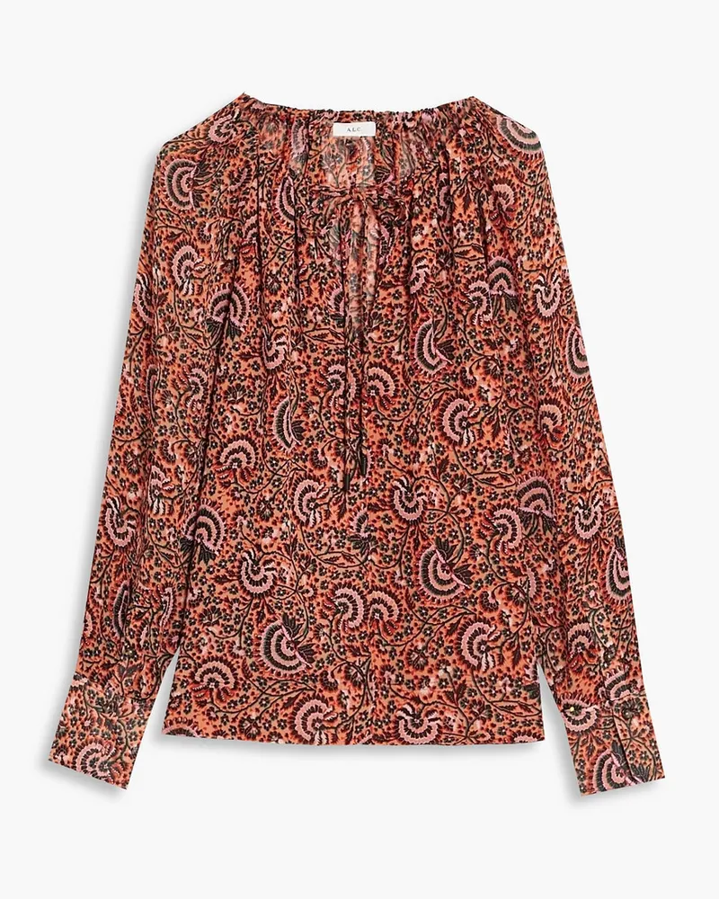 A.L.C. Bryce gathered printed silk-georgette blouse - Red Red