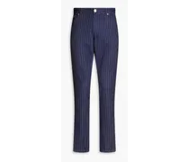 Slim-fit pinstriped linen-blend twill pants - Blue
