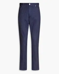 120% Lino Slim-fit pinstriped linen-blend twill pants - Blue Blue