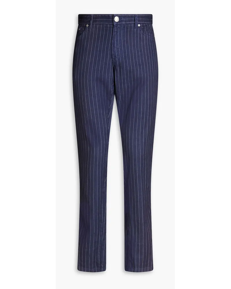 120% Lino Slim-fit pinstriped linen-blend twill pants - Blue Blue