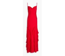 Kamila ruffled silk-blend satin gown - Red