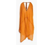 Alchick convertible leather-trimmed cotton-gauze halterneck dress - Orange