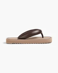 Brunello Cucinelli Bead-embellished leather flip flops - Brown Brown