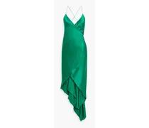 Asymmetric silk-satin maxi wrap dress - Green