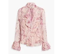 Pussy-bow floral-print chiffon blouse - Pink