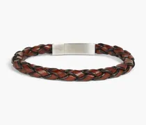 Silver-tone braided leather bracelet - Brown