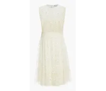 Glittered floral-print point d'espirit mini dress - White