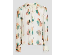 Pippa ruffled printed silk-crepon blouse - White