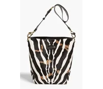 Zebra-print calf hair bucket bag - Black