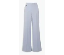 Rena pleated herringbone linen, wool, silk and cashmere-blend straight-leg trousers - Blue