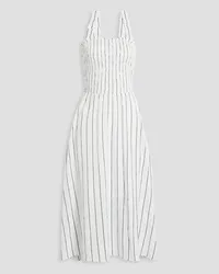 DKNY Shirred striped jacquard midi dress - White White