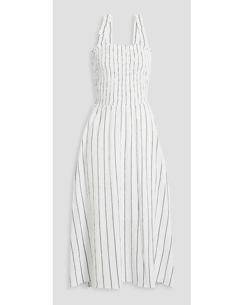 DKNY Shirred striped jacquard midi dress - White White