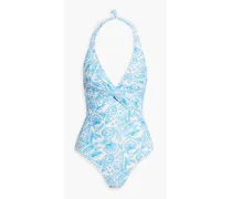 Zanzibar twisted printed halterneck swimsuit - Blue