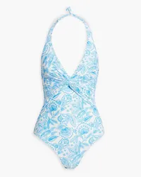 Melissa Odabash Zanzibar twisted printed halterneck swimsuit - Blue Blue