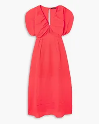 Mother of Pearl Cotton-blend seersucker midi dress - Orange Orange